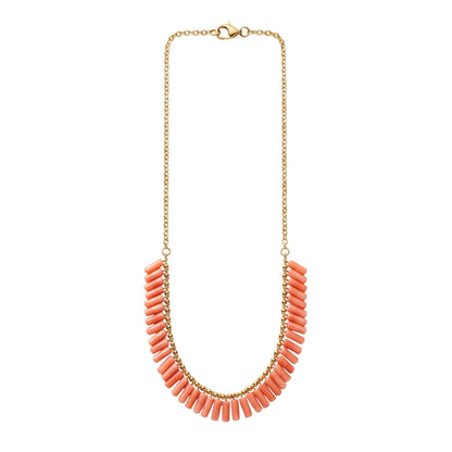Trebor Style peach coral bead necklace with gold filled chain and clasp, 19 inch length