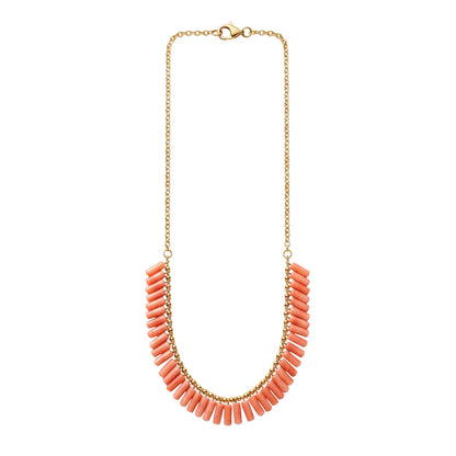 Trebor Style peach coral bead necklace with gold filled chain and clasp, 19 inch length