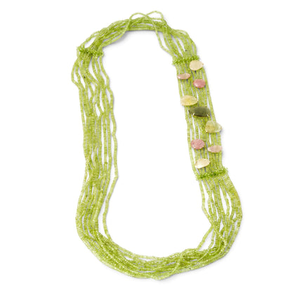 Trebor Style multi-strand green peridot necklace featuring pink and yellow sapphire accents in 18K yellow gold.