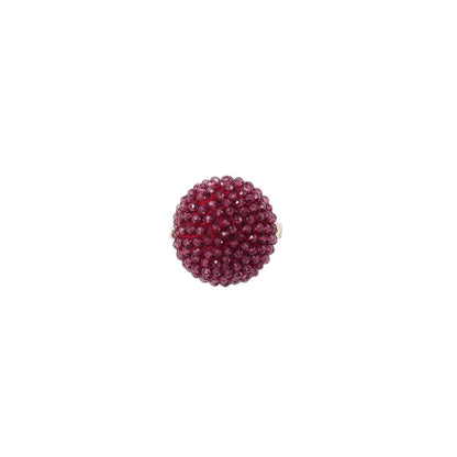 Trebor Style cocktail ring featuring a sphere of faceted purple garnet beads set on an 18k yellow gold band.