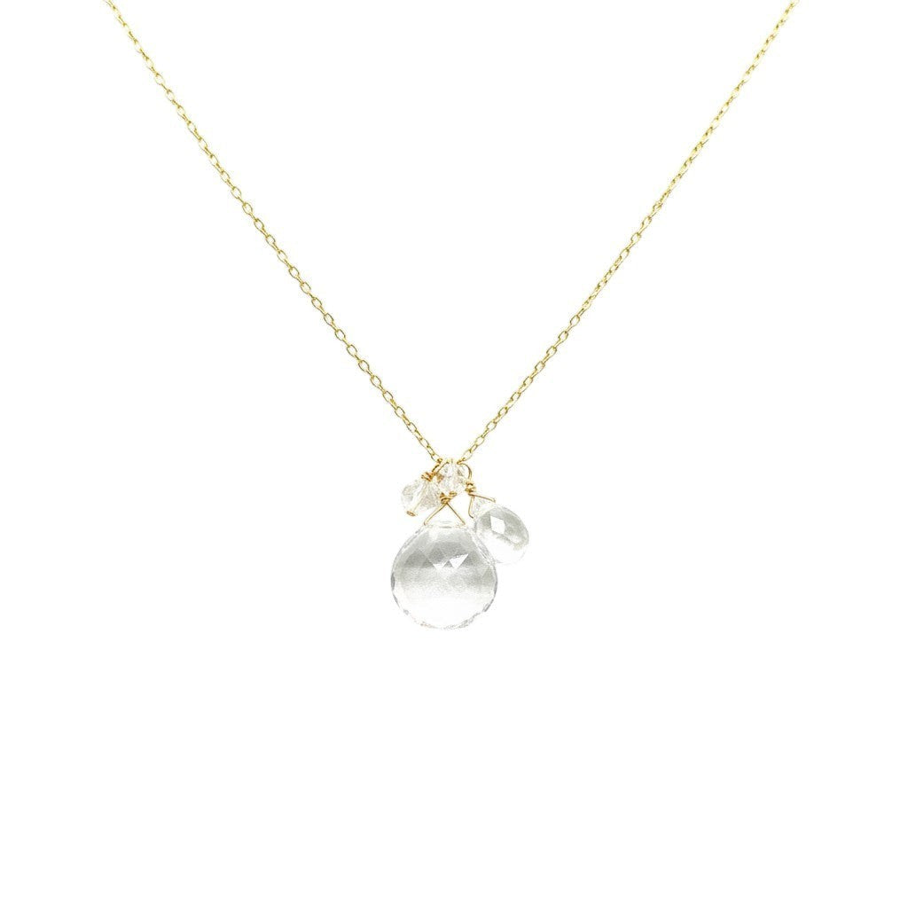 Trebor Style gold-filled necklace featuring a delicate cluster of faceted quartz and diamond stones on an 18-inch chain.