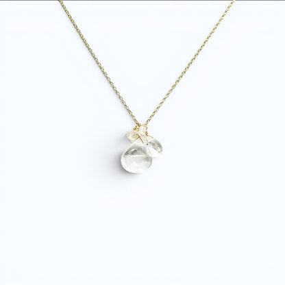 Trebor Style handmade gold-filled necklace featuring a delicate cluster of clear quartz and diamond gemstones.