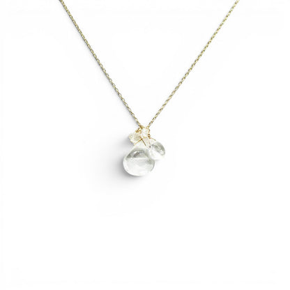 Trebor Style gold-filled necklace featuring a delicate cluster of clear quartz and diamond stones on an 18-inch chain.