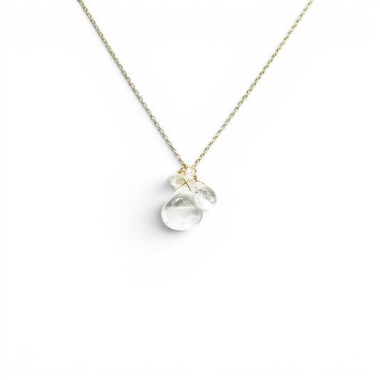 Trebor Style gold-filled necklace featuring a delicate cluster of clear quartz and diamond stones on an 18-inch chain.