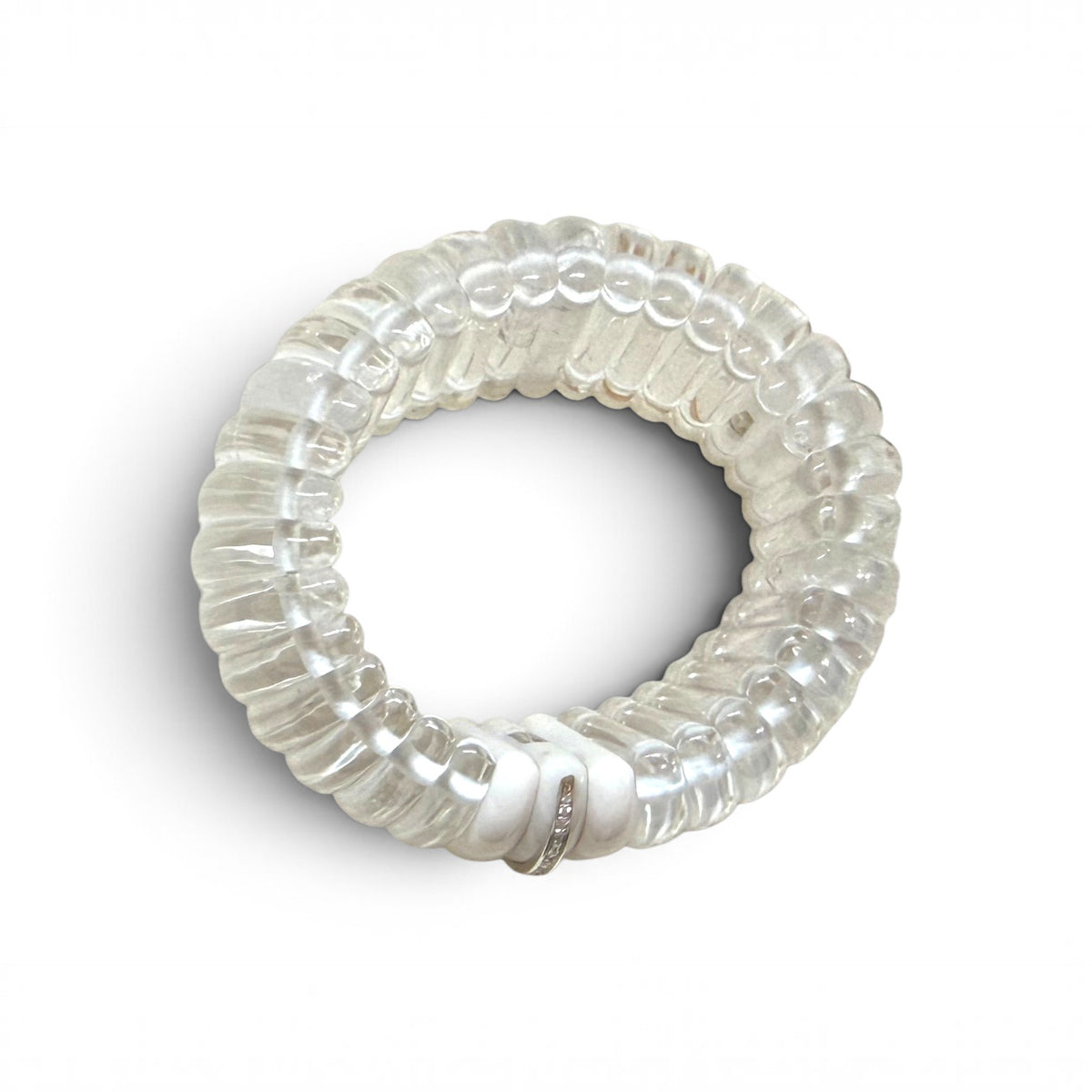 Trebor Style artisan cuff bracelet featuring hand-cut rock crystal, white agate, and a diamond-inlaid center band.