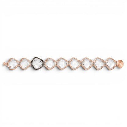 Trebor Style tennis bracelet featuring cushion cut rock crystal and black diamond in 18k brushed rose gold.