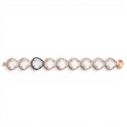 Trebor Style tennis bracelet featuring cushion cut rock crystal and black diamond in 18k brushed rose gold.