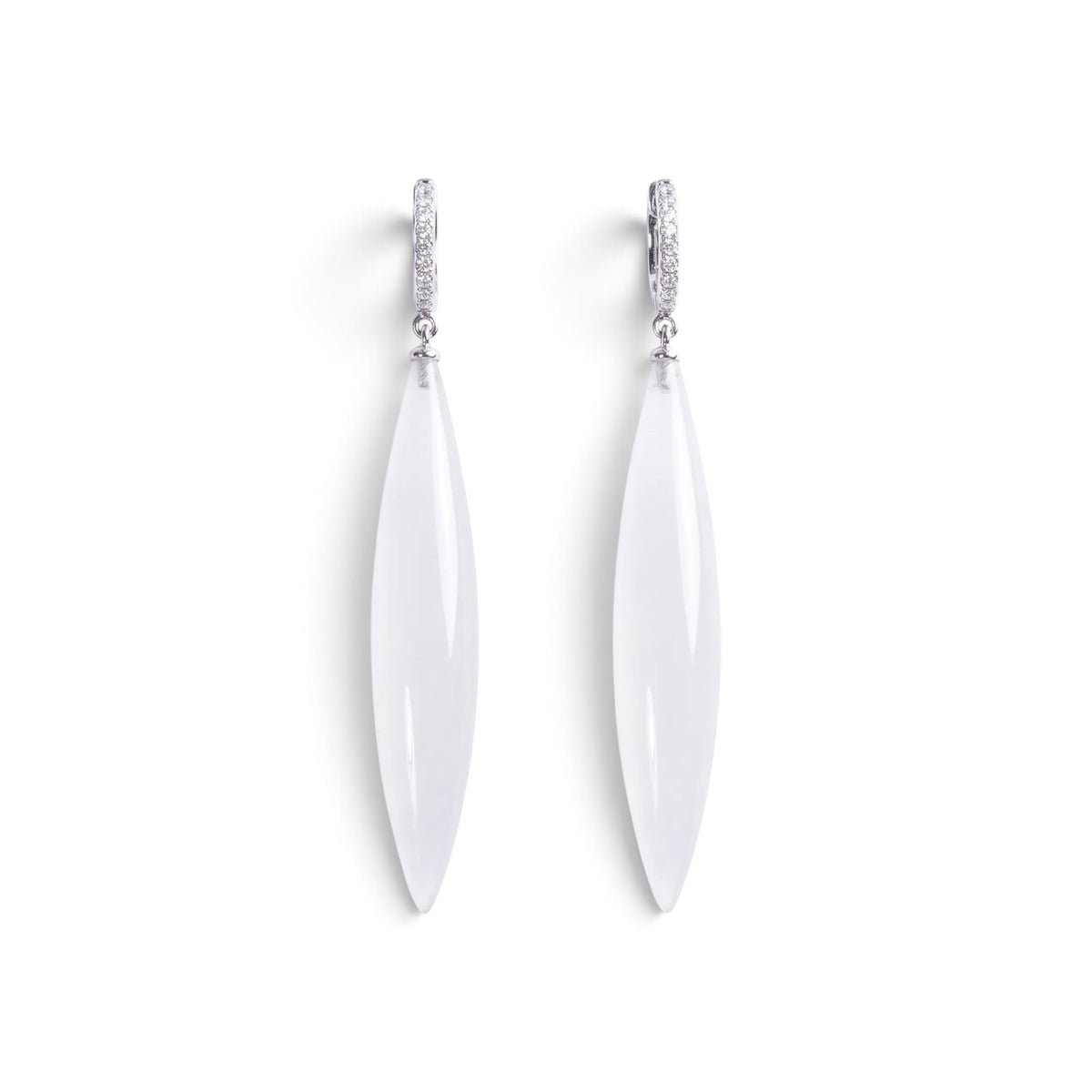 Trebor Style rock crystal spike drop earrings with diamond-set 18k gold leverbacks, handmade in Italy.