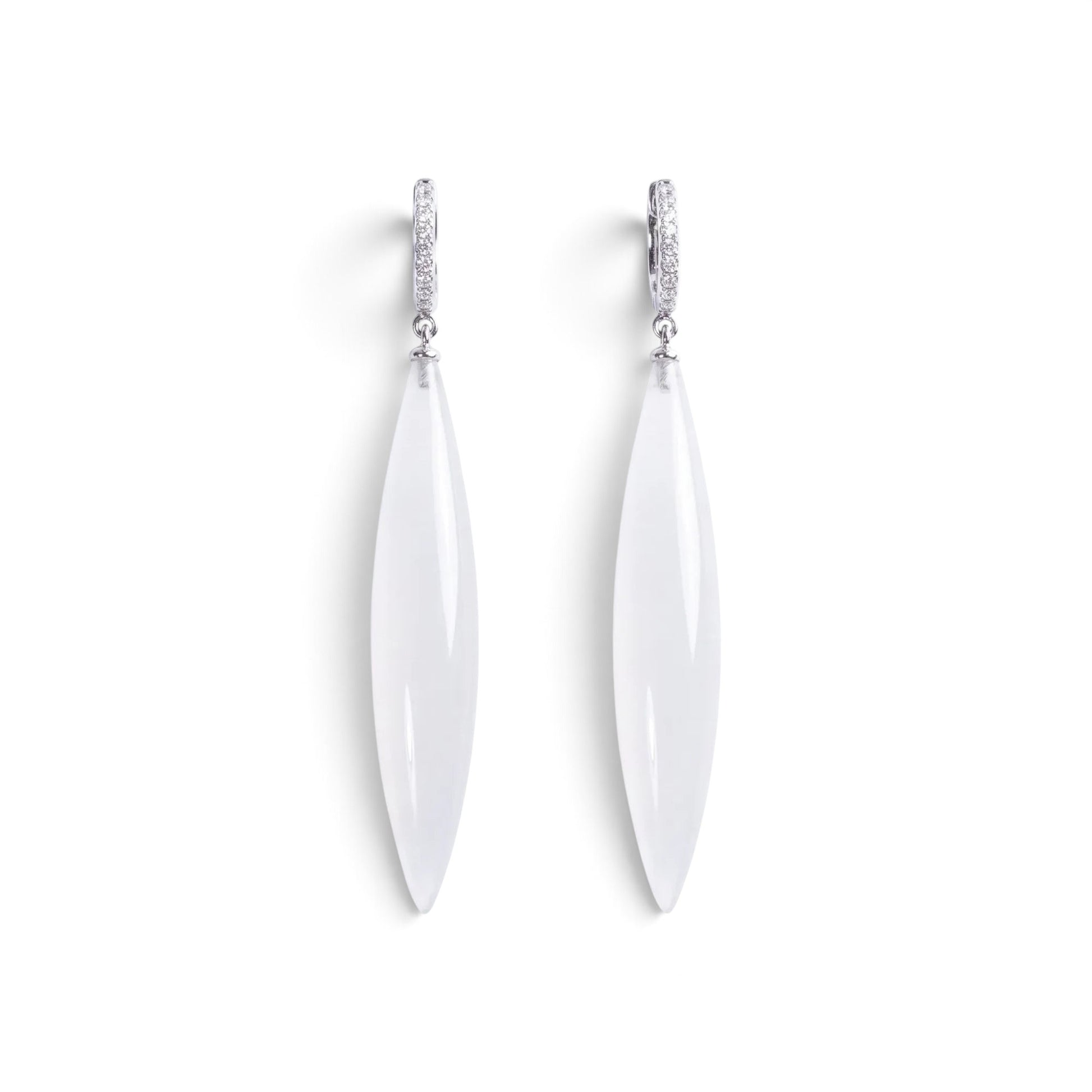 Trebor Style rock crystal spike drop earrings with diamond-set 18k gold leverbacks, handmade in Italy.