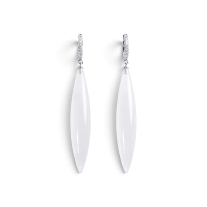 Trebor Style rock crystal spike drop earrings with diamond-set 18k gold leverbacks, handmade in Italy.