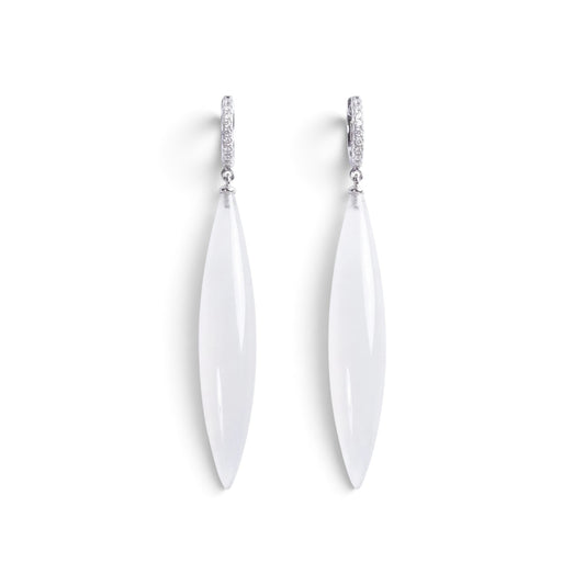 Trebor Style rock crystal spike drop earrings with diamond-set 18k gold leverbacks, handmade in Italy.