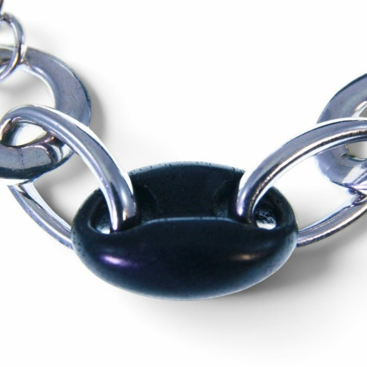 Trebor Style sterling silver and black ebony wood link bracelet featuring a polished rhodium plated chain design