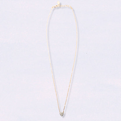 Trebor Style dainty heart necklace featuring a recycled sterling silver heart pendant on a 14kt gold-filled chain.