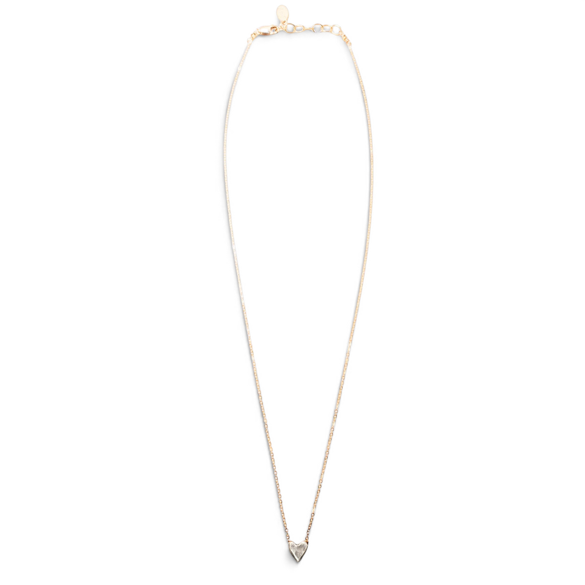 Trebor Style dainty heart necklace with a recycled sterling silver heart pendant on a 14kt gold-filled chain.