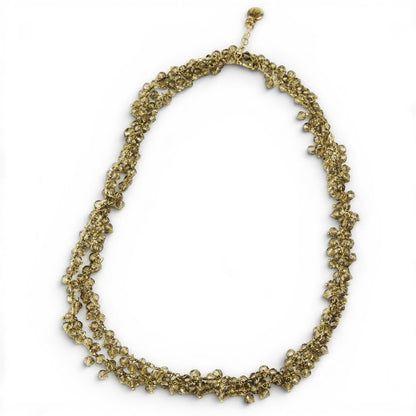 Trebor Style long smokey quartz gemstone necklace featuring faceted brown beads on 14k gold wire with a lobster clasp.