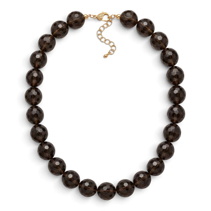 Trebor Style smoky quartz beaded necklace with faceted brown spheres and an 18k gold lobster clasp.