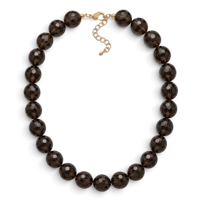 Trebor Style smoky quartz beaded necklace with faceted brown spheres and an 18k gold lobster clasp.