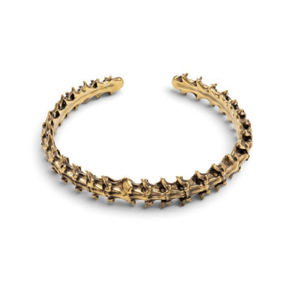 Trebor Style snake vertebrae bangle cast in reclaimed gold-toned metal with a textured, organic bone-like design.