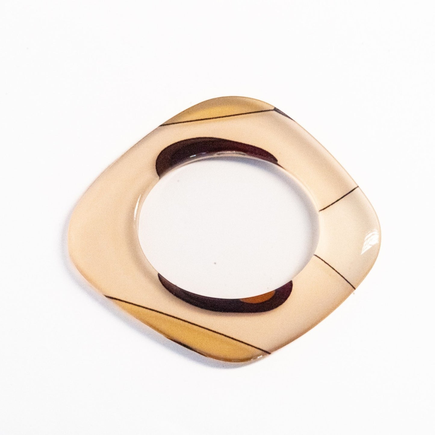 Trebor Style square acrylic bangle in cream, caramel, and gold with hand-painted minimalist details.