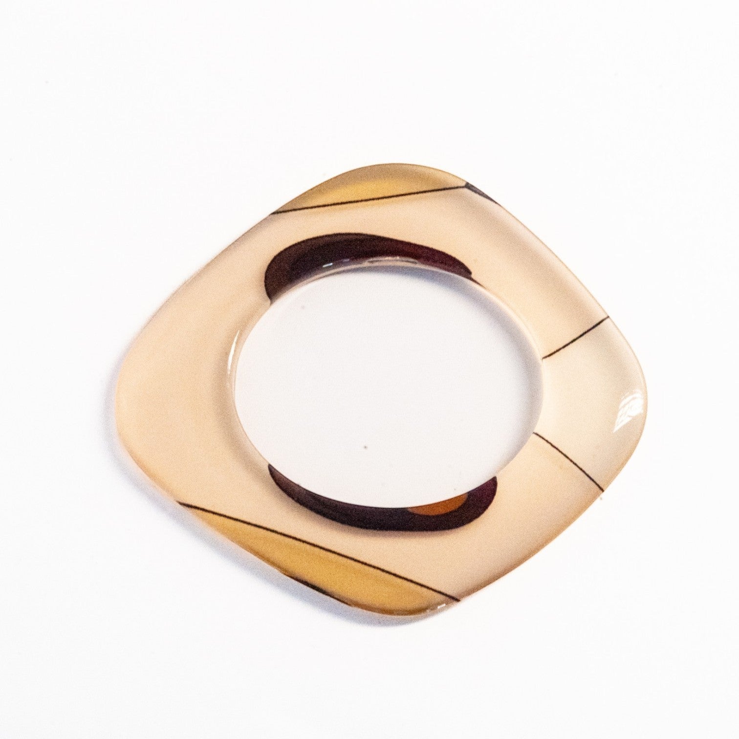 Trebor Style square acrylic bangle in cream, caramel, and gold with hand-painted minimalist details.