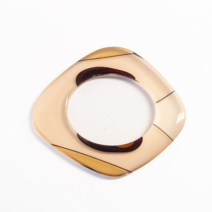 Trebor Style square acrylic bangle in cream, caramel, and gold with hand-painted minimalist details.