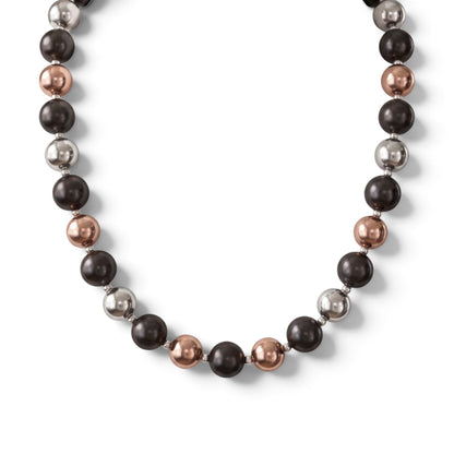 Trebor Style tri-color sterling silver bead necklace featuring rhodium, oxidized, and rose gold plated beads.