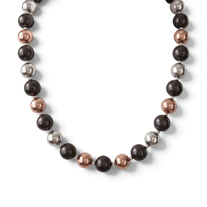 Trebor Style tri-color sterling silver bead necklace featuring rhodium, oxidized, and rose gold plated beads.