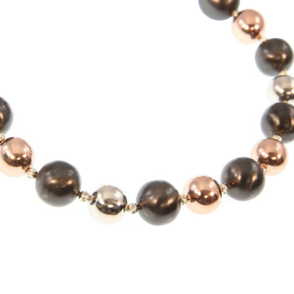 Trebor Style tri-color sterling silver bead necklace featuring rhodium, oxidized, and rose gold plated beads.