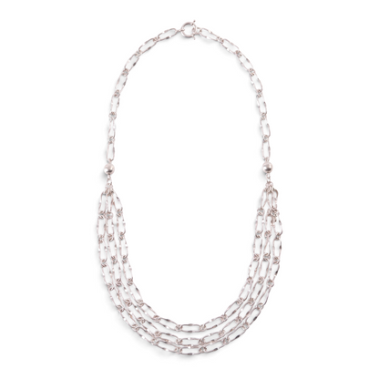 Trebor Style triple strand sterling silver necklace featuring oblong chain links and a polished spring ring clasp.
