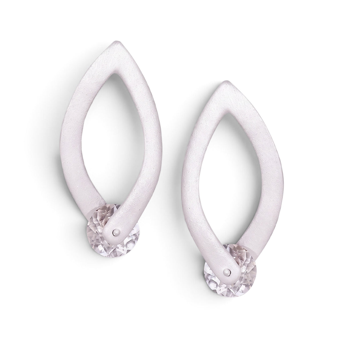 Trebor Style long drop earrings featuring faceted white topaz gemstones in brushed rhodium-plated sterling silver.