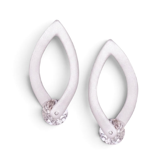 Trebor Style long drop earrings featuring faceted white topaz gemstones in brushed rhodium-plated sterling silver.