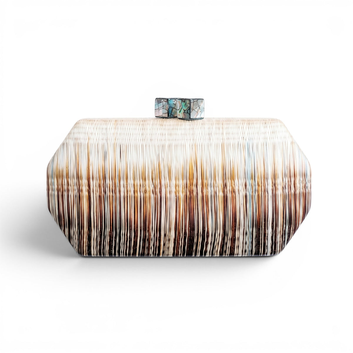 Trebor Style LIKHÂ Twilight woven buri palm fiber clutch with mother of pearl accent lock
