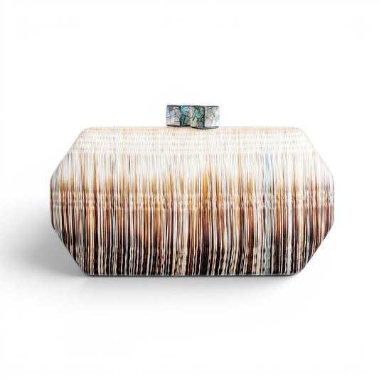 Trebor Style LIKHÂ Twilight woven buri palm fiber clutch with mother of pearl accent lock