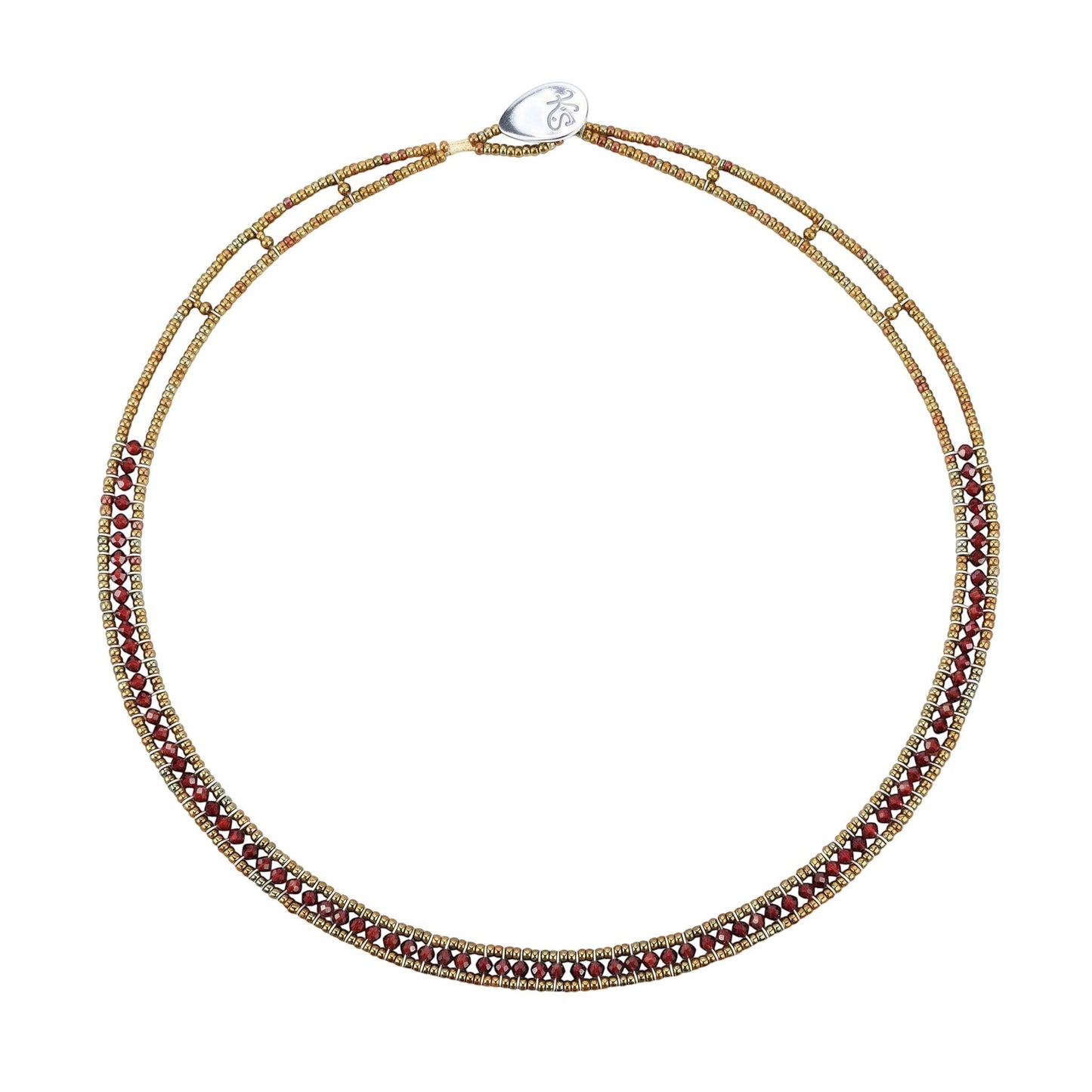 Trebor Style Ziio narrow Giro necklace featuring sparkling hunter green zircon gemstones and Murano glass seed beads.