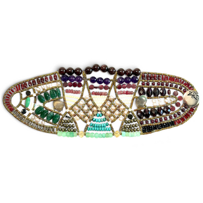 Trebor Style Ziio Jardin de Paradis multi-color gemstone statement cuff bracelet with sterling silver button closure.