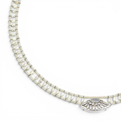 Trebor Style Ziio white pearl necklace with Murano glass beads and a handcrafted sterling silver pendant.