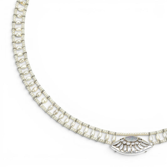 Trebor Style Ziio white pearl necklace with Murano glass beads and a handcrafted sterling silver pendant.