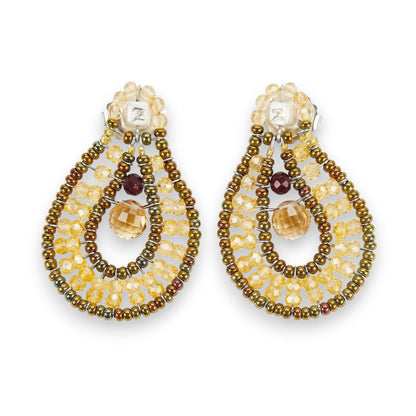 Trebor Style Ziio Tabiz collection oval drop earrings featuring yellow zircon, citrine, and Murano glass beads.