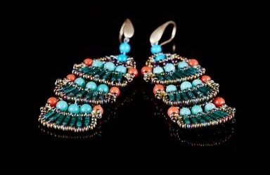 Palm Earrings with Pearls, Turquoise and Beads